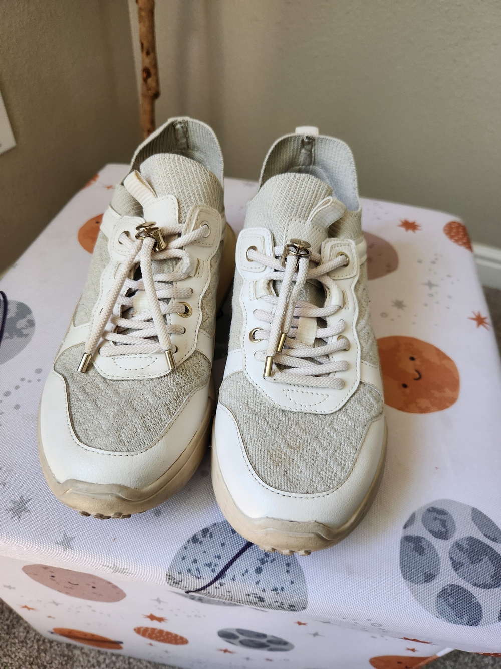 Zara Cream & Beige Knit-Trim Sneakers